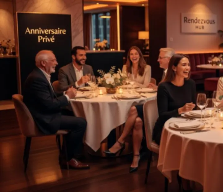 Espace lounge privatisé avec invités en soirée au Rendezvous Hub