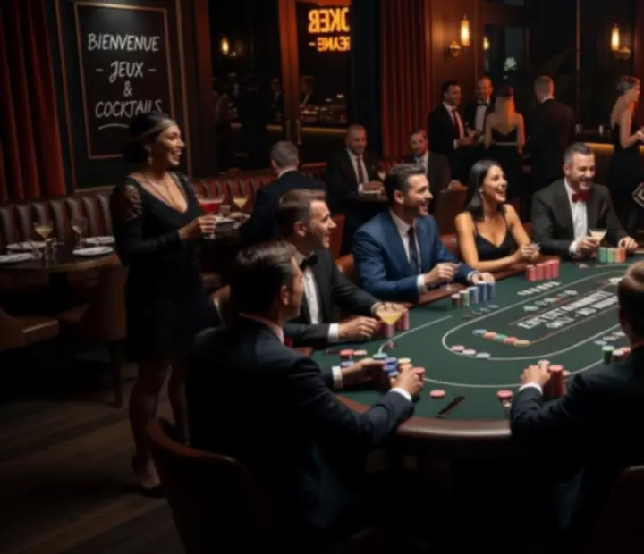 Tables de poker social offline animées dans une ambiance chic et lumineuse