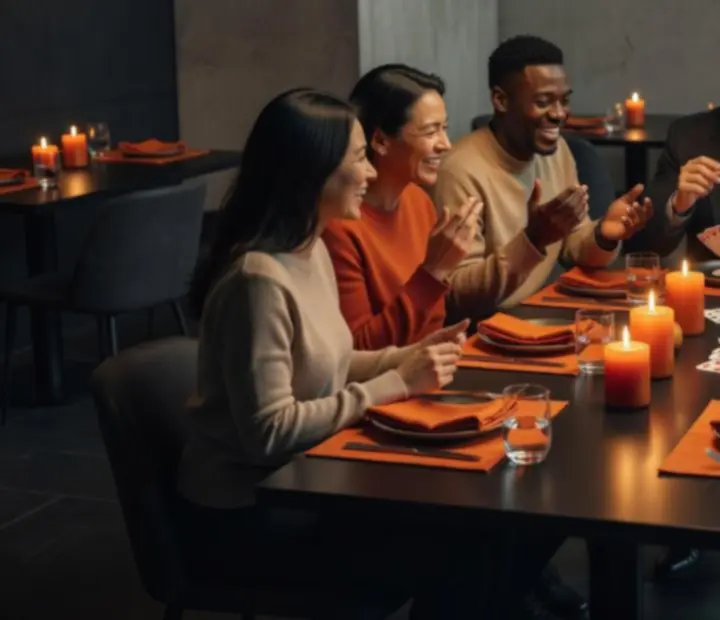 Tables intimistes prêtes pour un dîner de groupe